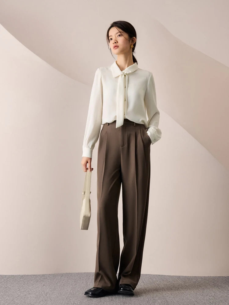 ZIQIAO High Waisted Straight Tube Floor Mop Suit Pants For Women 2023 New Loose Drape Slimming Casual Pants Office Lady