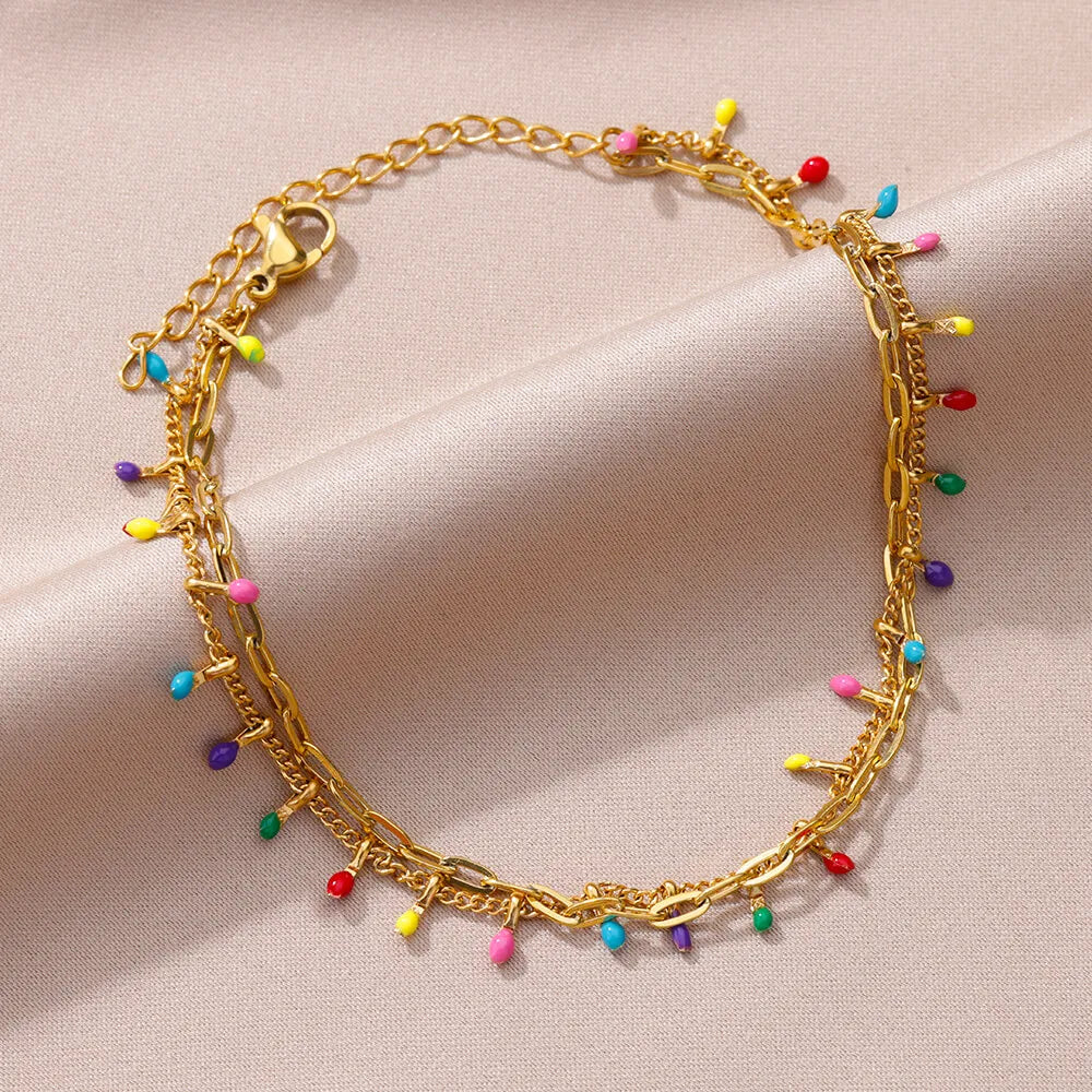 Stainless Steel Bead Chain Anklets for Women Accessories Gold Color Ankle Bracelet Waterproof Anklet Summer Beach Boho Jewellery