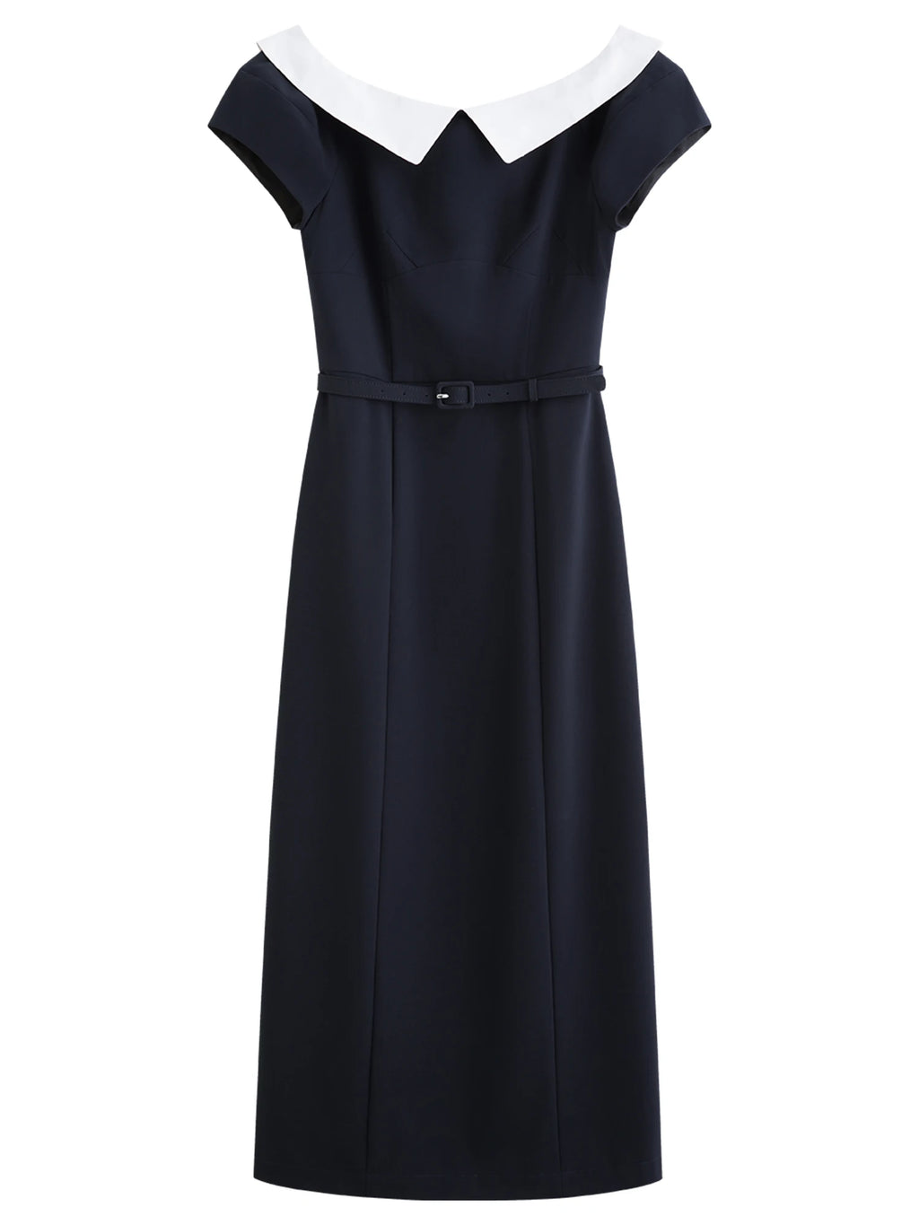 FSLE Contrast Color Splicing Lantern Sleeve Dress Female 2025 Summer New One-line Shirt Collar Mid-length Dress