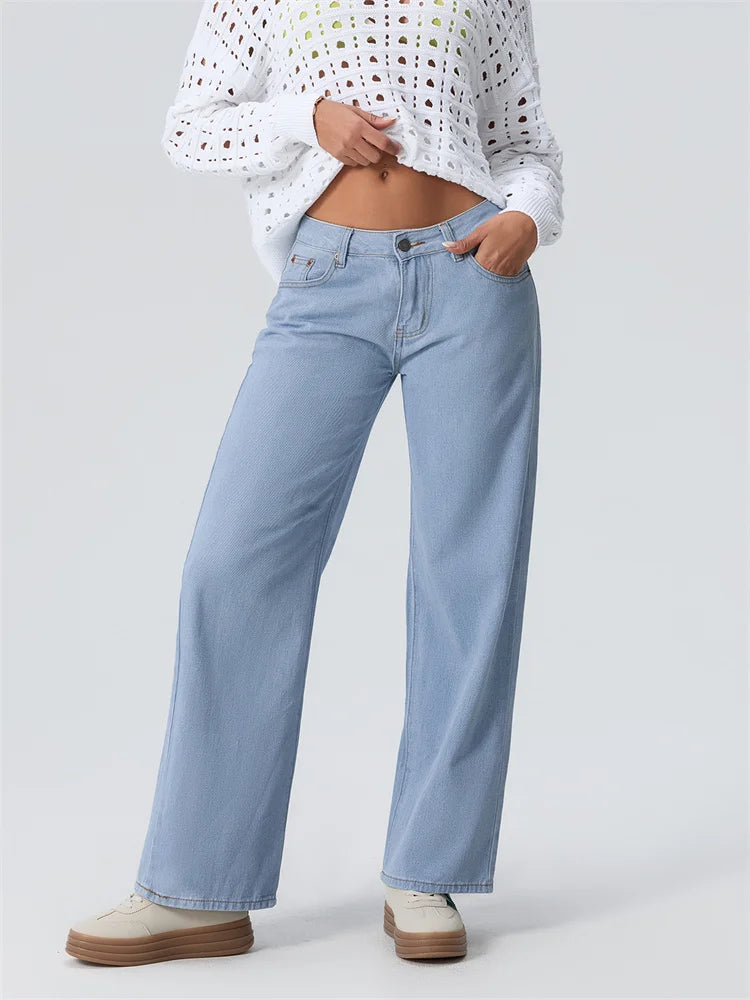 CHRONSTYLE Women Wide Leg Boyfriend Jeans Straight Hip Hop Long Denim Pants Low Waist Baggy Jeans Casual Loose Jeans Streetwear