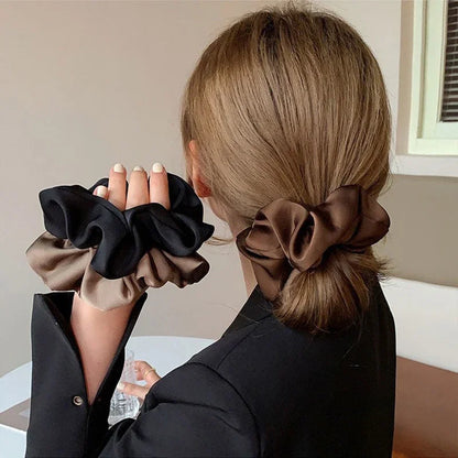 Newest Woman Big Elegant Silk Elastics Hair Band Solid Color Scrunchies Hair Ties Ladies Ponytail Hold Hair Accessories