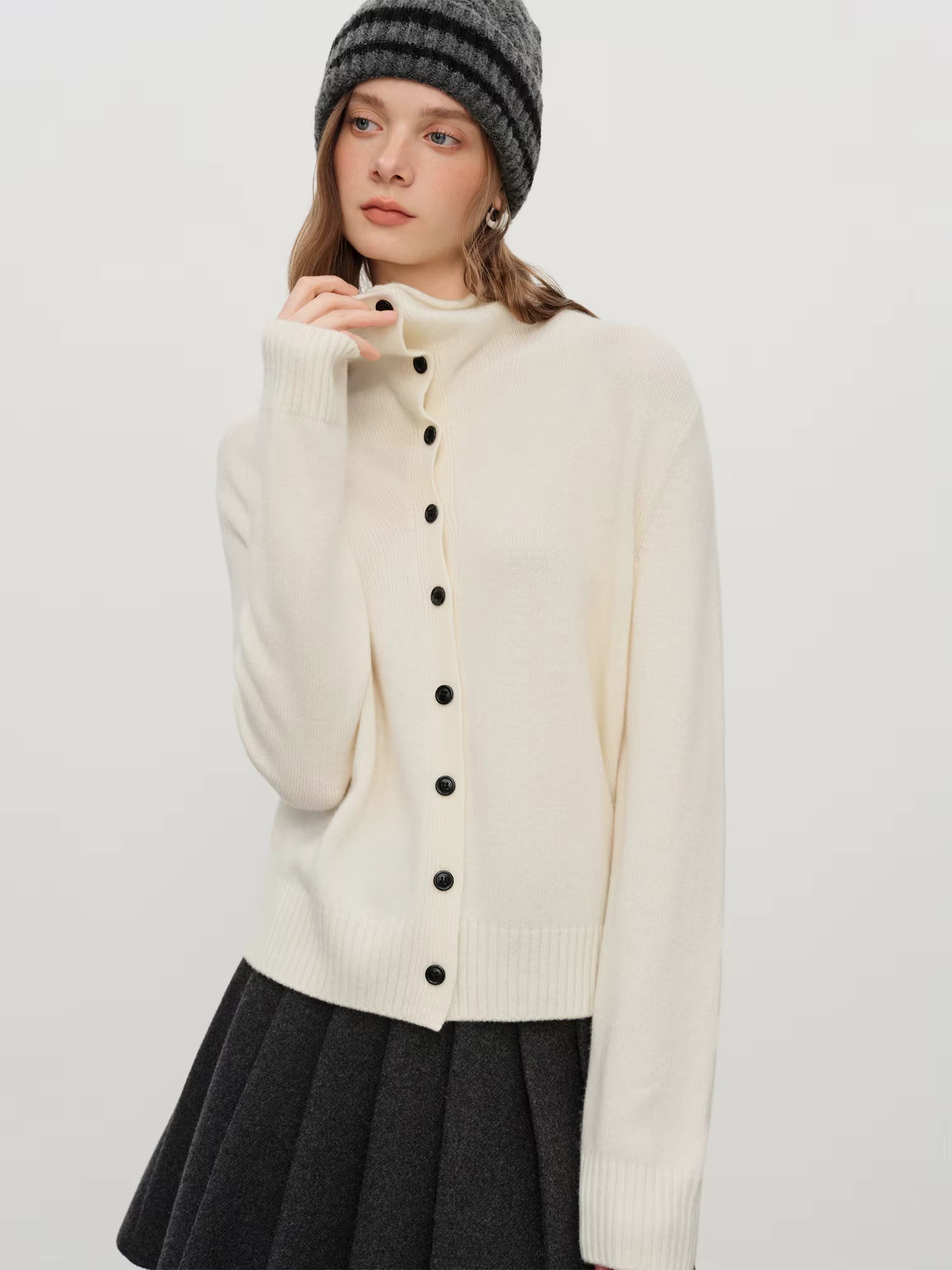 2025 Winter Women's Convertible Collar Wool Blend Knit Cardigan - Turtle Neck & Lapel Two Way Wear Long Sleeve Coat
