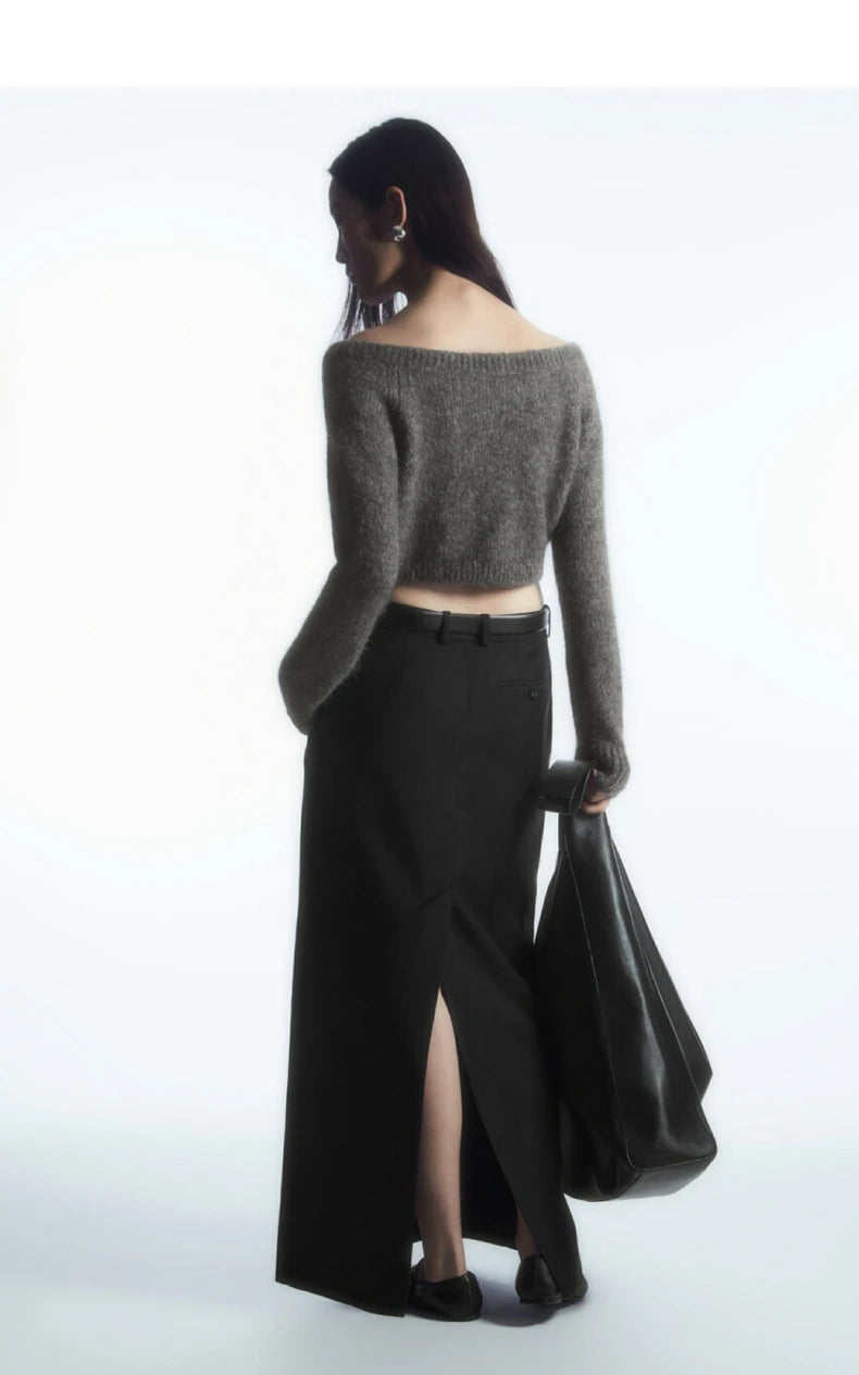 Ethereal  2023  autumn new style of Standard cut short wide neck wool-blend cardigan