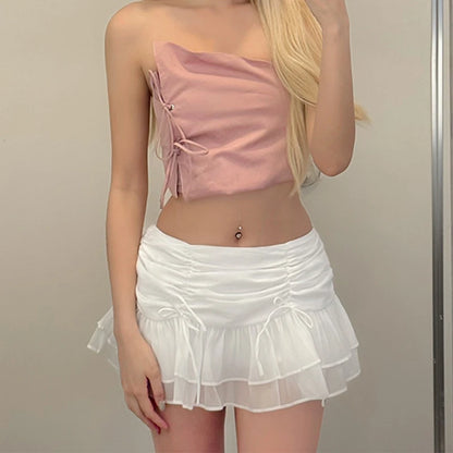 WhereMery Sexy Skirt Mesh Perspective Pleated Mini Skirt Waist Casual Mini Dresses Street Nightclub Summer Women's Short Skirt