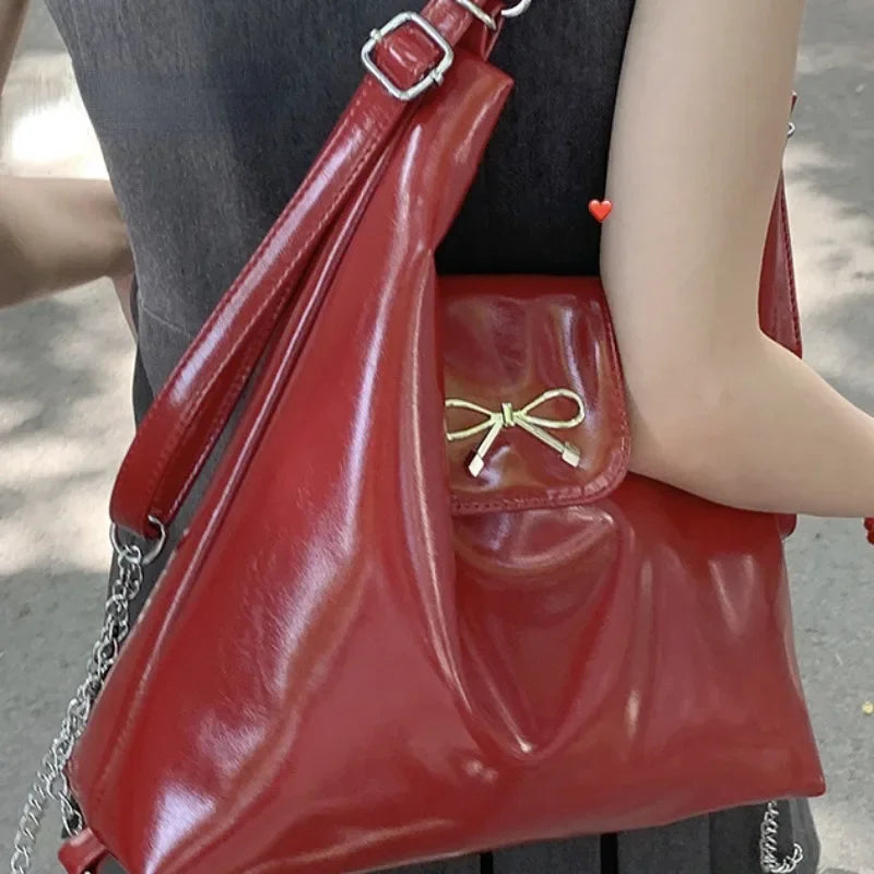 Fashion Bow Wine Red Single Shoulder Crossbody Bags 2024 New Trendy Niche Underarm Coin Purses Solid Versatile Female Handbags