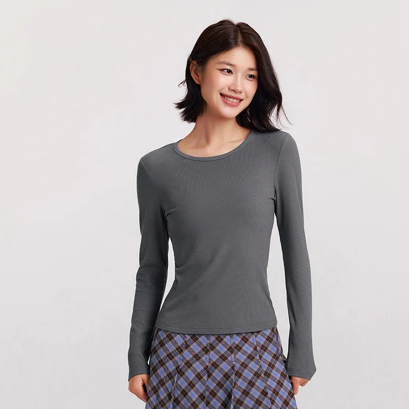 Semir Long Sleeve T-Shirt Women Moisture-Wicking Thermal Antibacterial Tight Inner Wear 2024 New Round Neck Fleece Pullover