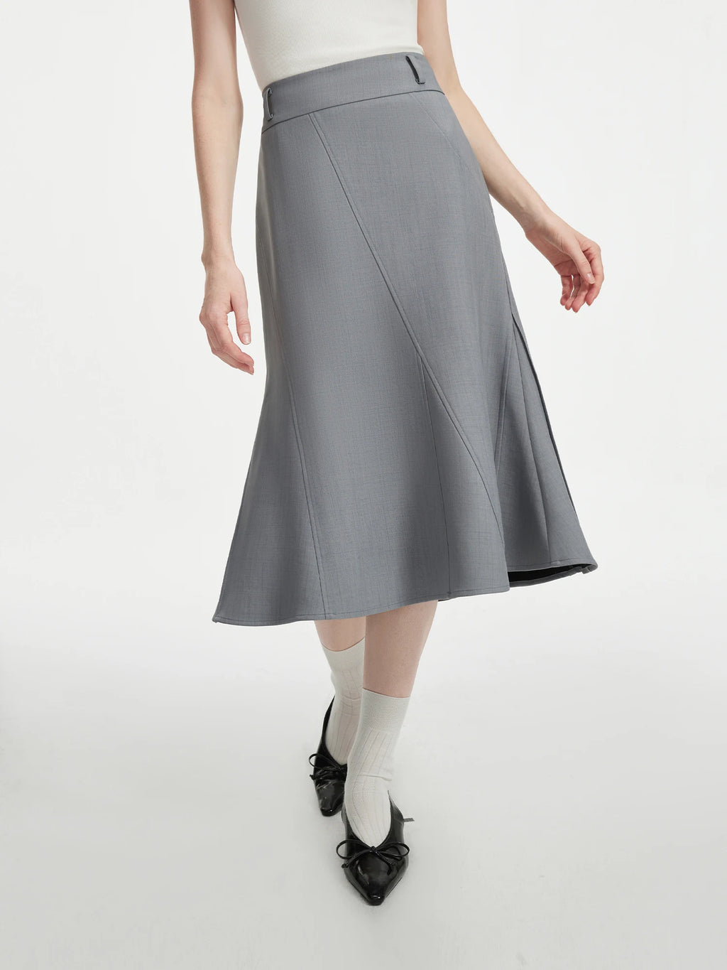 FSLE Gray Elegant High Waist Long Skirt For Women 2024 Autumn New Versatile Casual Unique Design Skirt 24FS13134