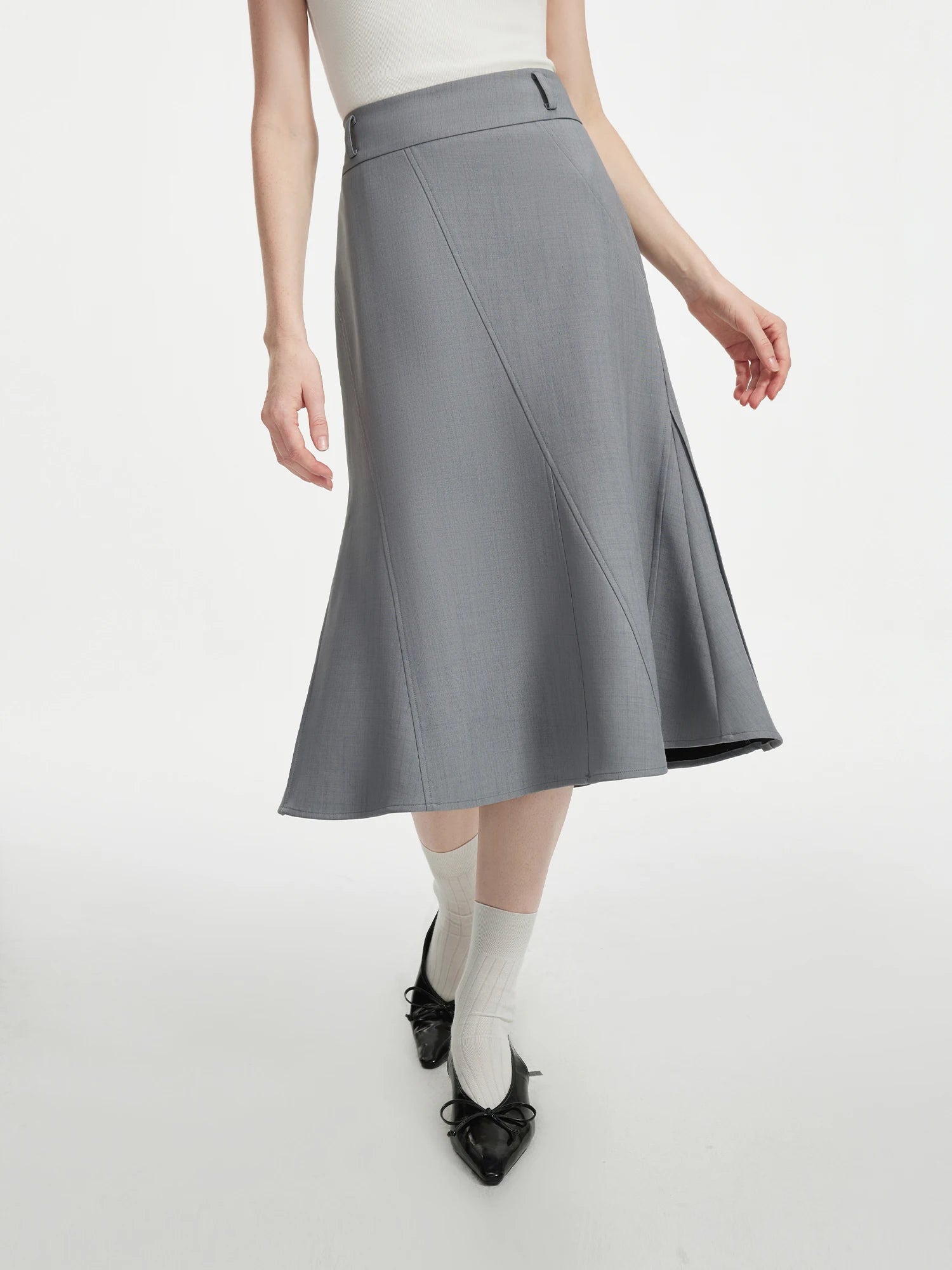 FSLE Gray Elegant High Waist Long Skirt For Women 2024 Autumn New Versatile Casual Unique Design Skirt 24FS13134