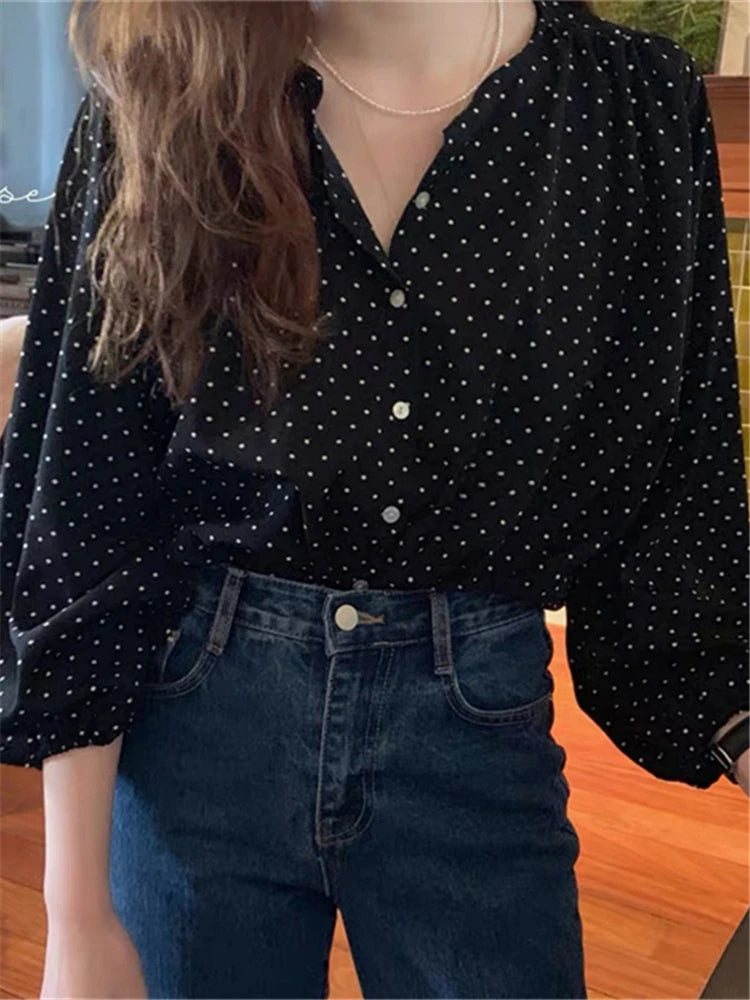 Oversize Dot Korean Style Wild Spring Summer Women's Blouses Shirts Tops