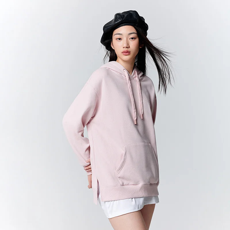 Semir Hoodie Women Mid-Length Loose Slit Letter 2024 New Winter Thermal Antibacterial Fleece Hooded Casual Versatile Sweatshirt