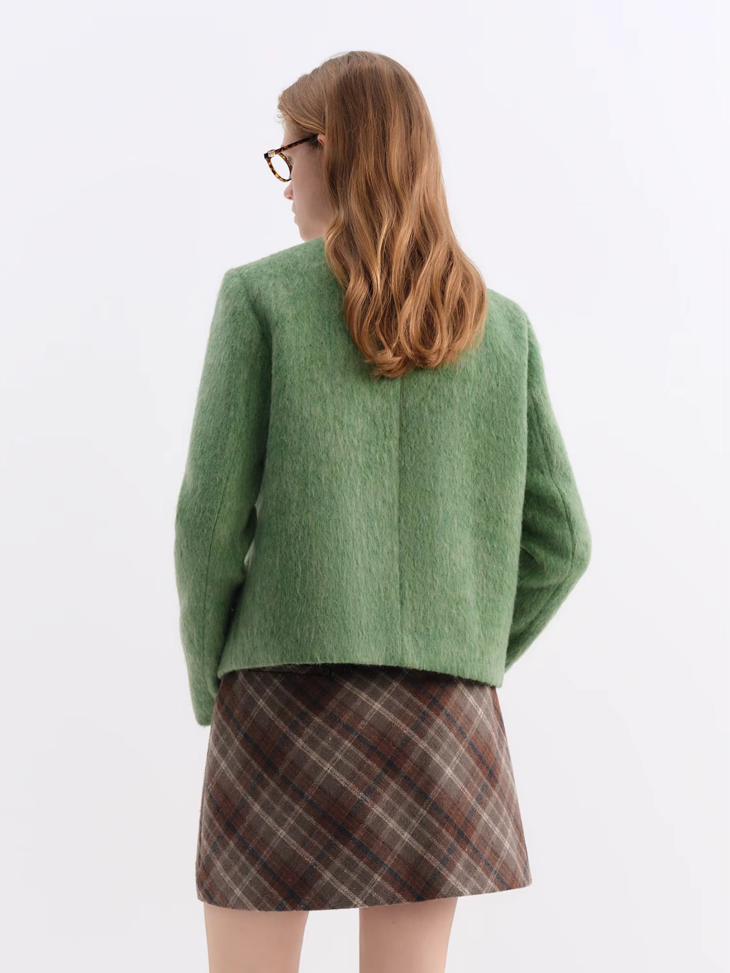 French Style Tweed Round Neck Wool Blend Structured Shoulder Women Coat 2025 New Outerwear Classic Elegant Casual Jacket