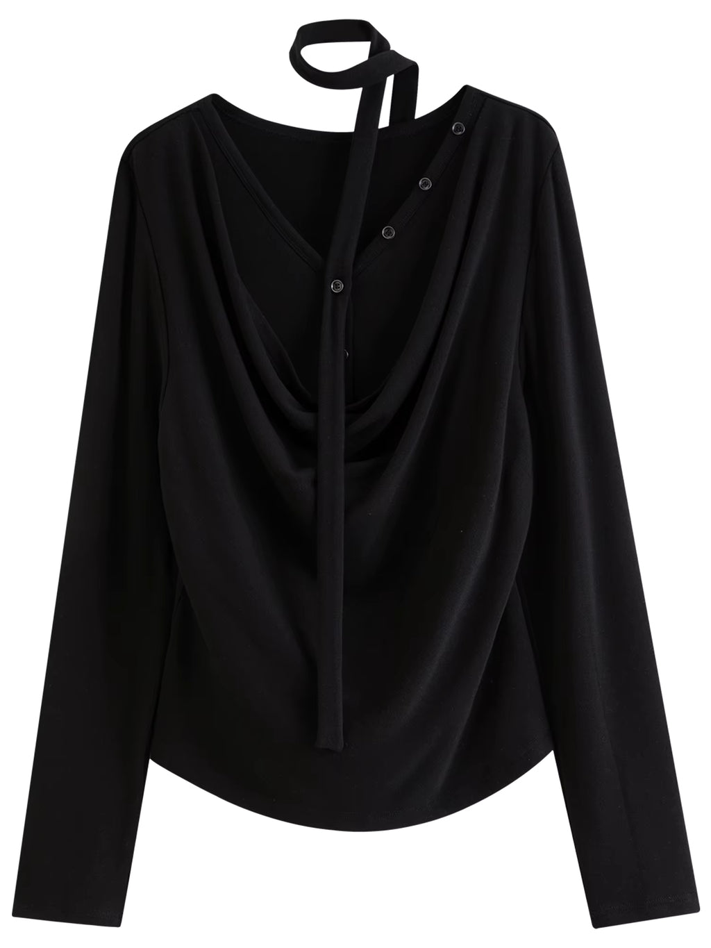 Plus-Size Women Layered Art Long-Sleeve T-Shirt with Floating Ribbon neckline Mock Two-Piece Slimming Top for Curvy Women