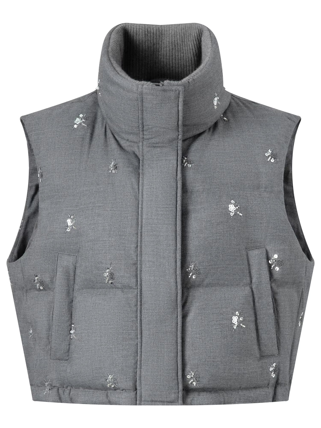 【Premium Series】Beaded Short Puffer Down Vest Women Autumn Winter Quilted Down Jacket Down Gilet Coat Outdoor Streetwear