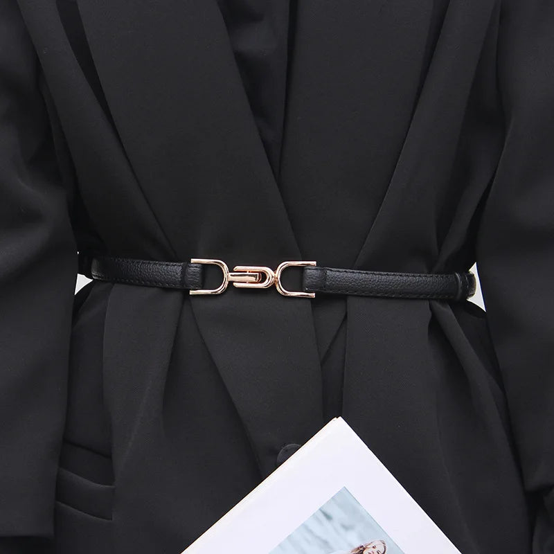 Adjustable PU Leather Ladies Dress Belts Skinny Thin Women Waist Belts Strap Gold Color Buckle Female  pasek do spodni damski