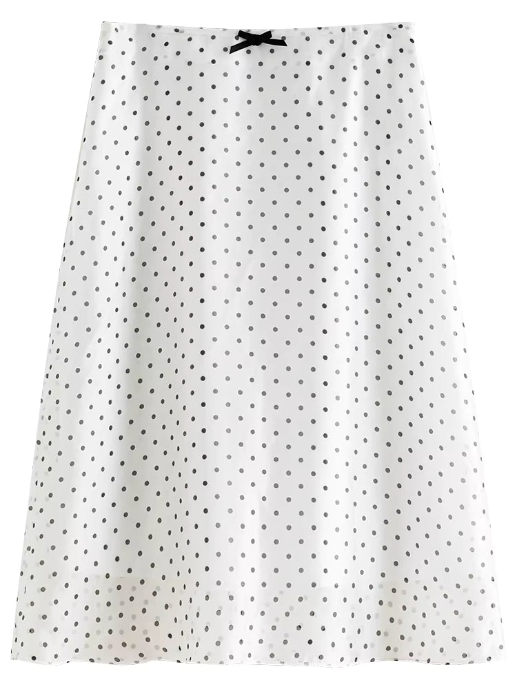 Women's Vintage High Waist A-Line Printed Midi Skirt Casual Contrast Polka Dot Boho Beach Midi A-Line Skirts