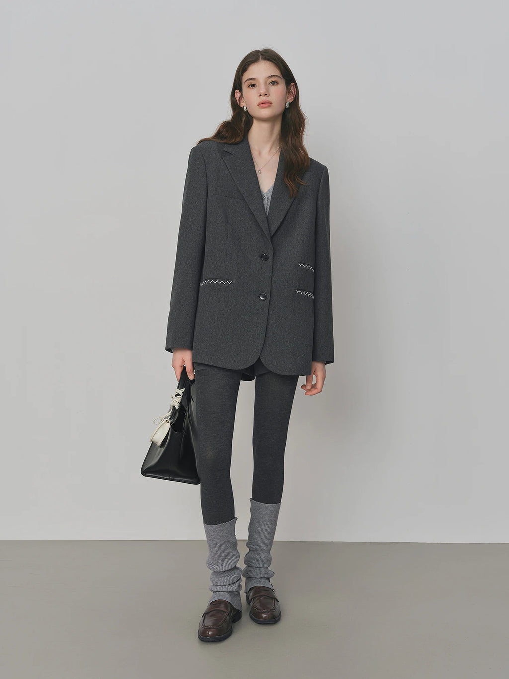 FSLE Contrast Color Line One-pocket Suit Jacket 2025 Autumn New Loose Versatile Notch Lapel Jacket