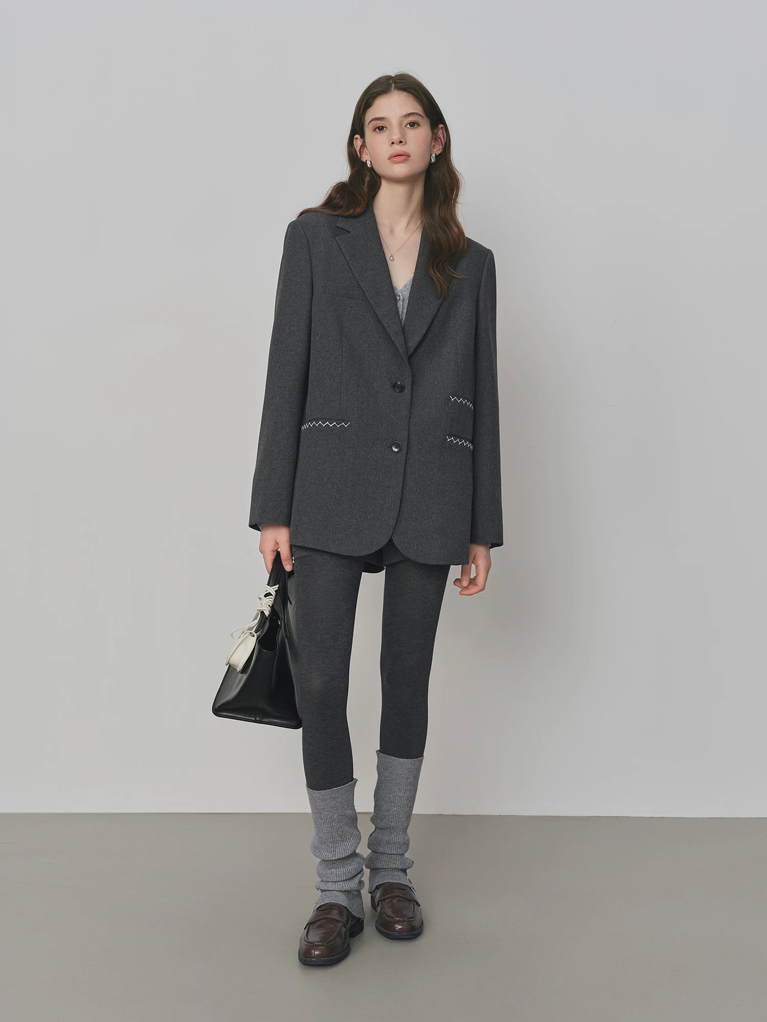 FSLE Contrast Color Line One-pocket Suit Jacket 2025 Autumn New Loose Versatile Notch Lapel Jacket