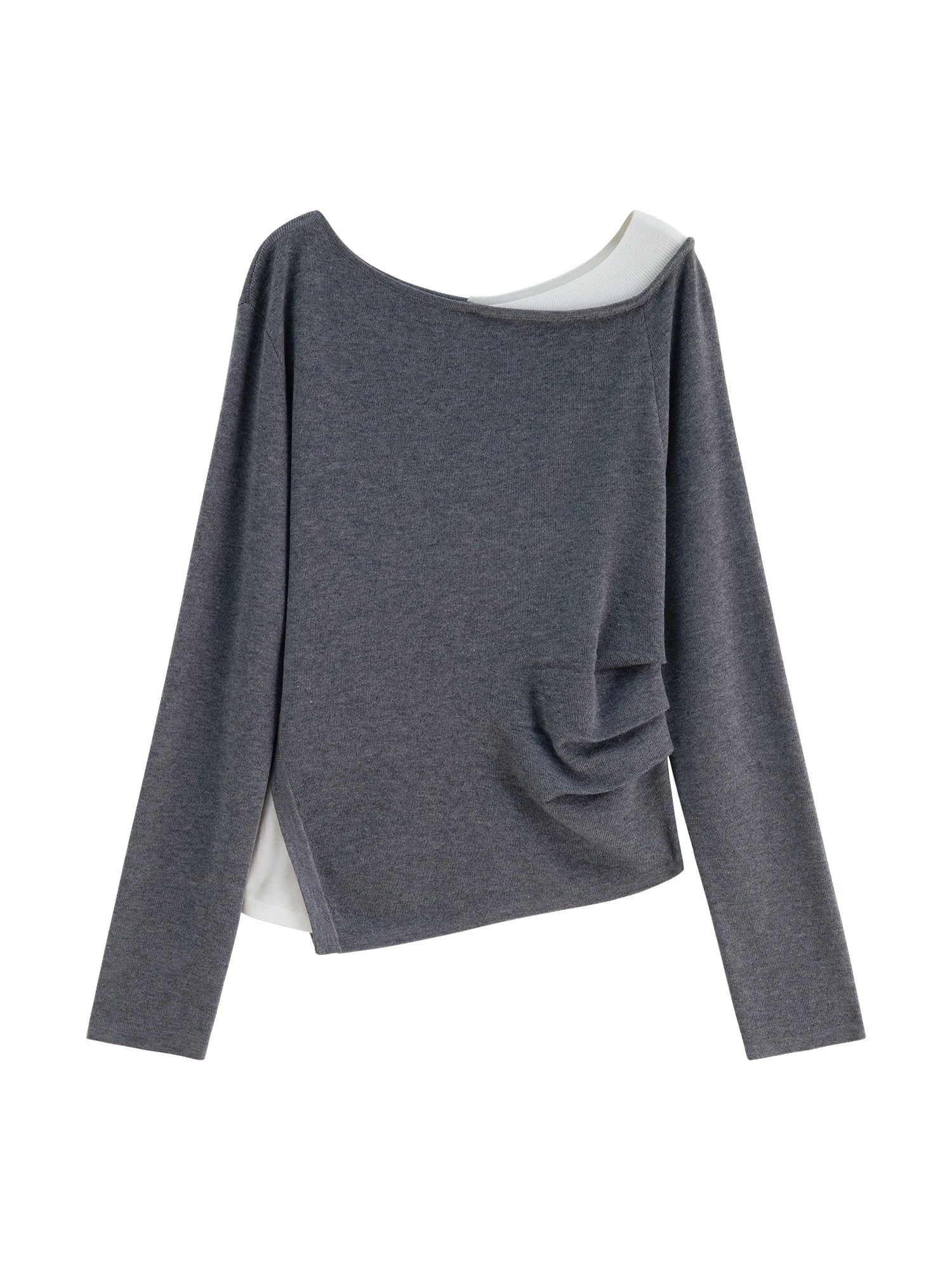 ZIQIAO Gray Mock Two-Piece Knit Set for Petite Women Fall 2025 New Arrival Elegant Complete Outfit Gray White Striped Top Skirt