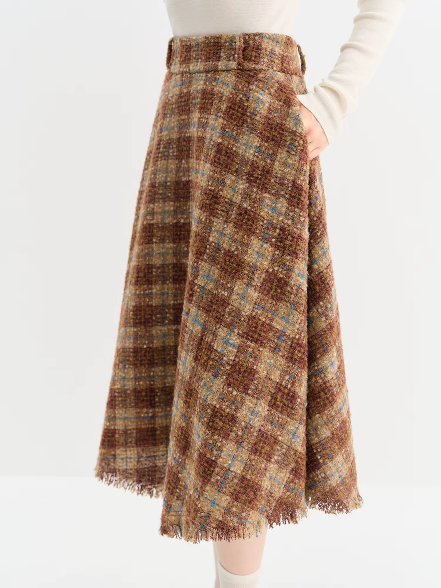 Elegant Women's Winter 2025 Retro Plaid Asymmetrical Hem A-line Skirt - Wide Waistband Slimming Design Elegance Skirts