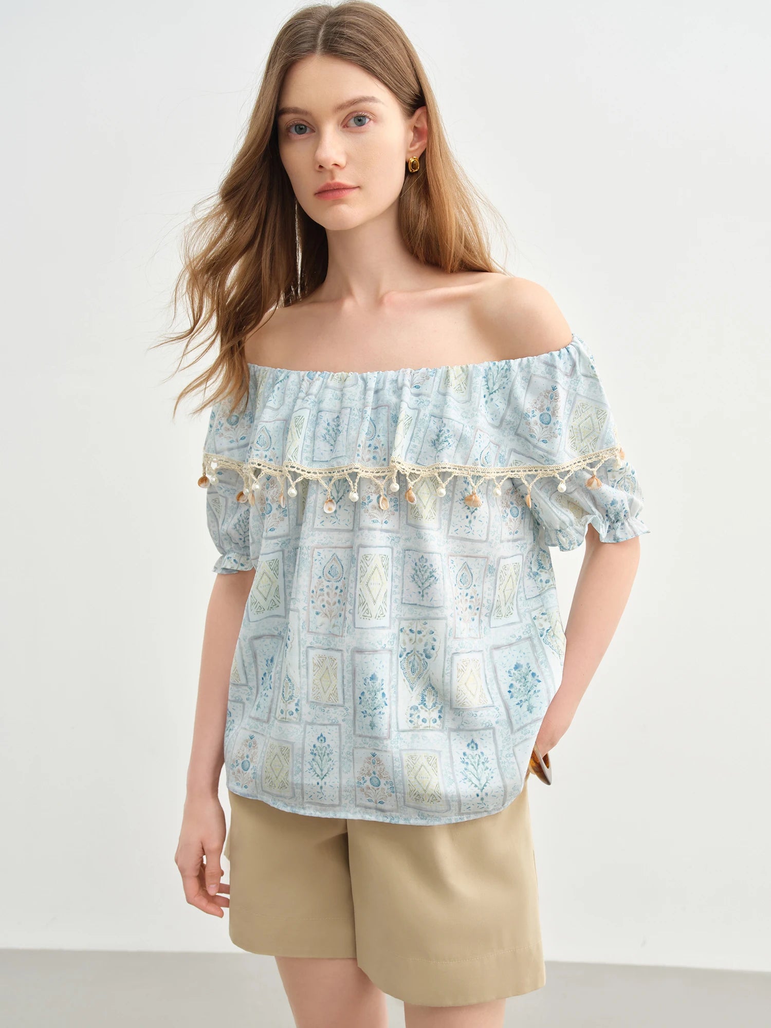 DUSHU Sweet Vacation Two-wear Blouse 2025 Summer New Sweet Romantic Two-wear Blouse