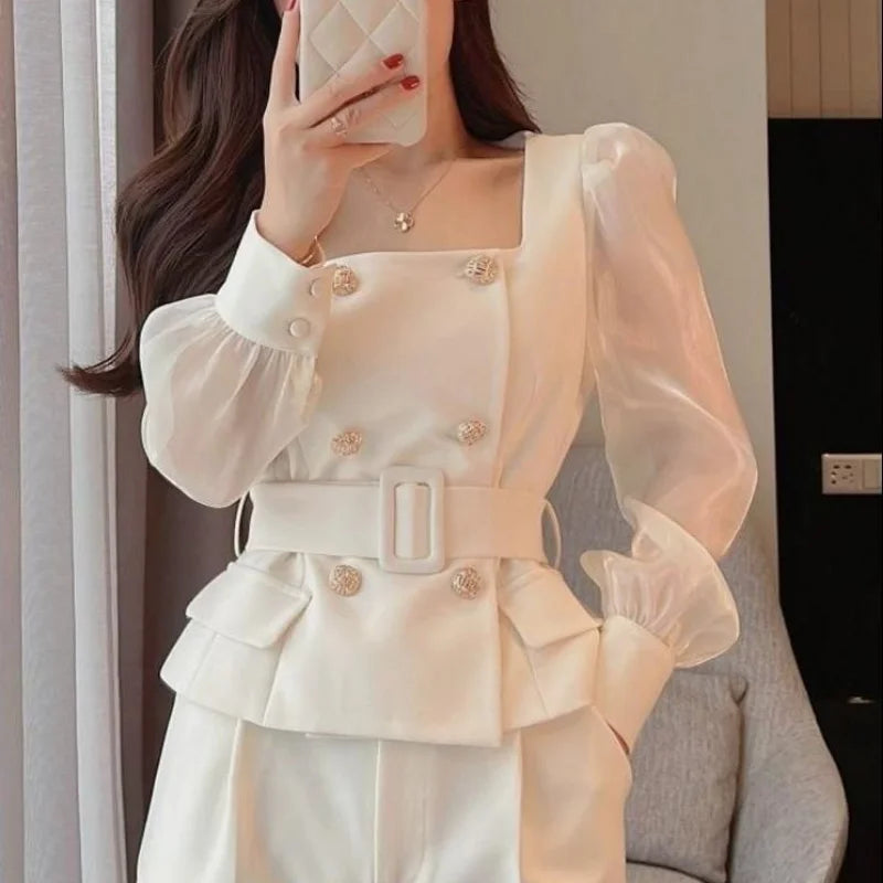 Women's White Two Pieces Sets Wide Leg Party Outfits Co Ord Classy Clothes