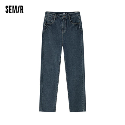 Semir Jeans Women Fringed Slim Straight Leg Pants Versatile 2024 New Winter Frayed Capri Pants Denim Trousers