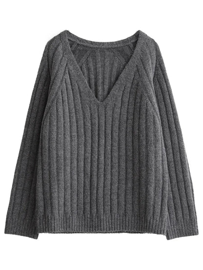 CHIC VEN Women's Sweaters Casual Simple V-Neck Loose Pullovers Soft Pit Stripe Mohair Female Knitted Tops Autumn Winter New 2023