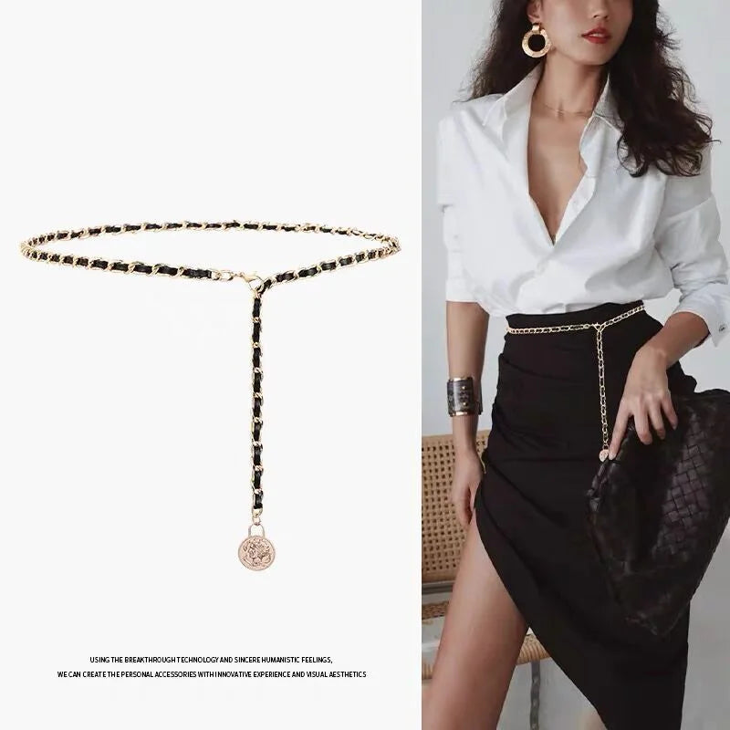 Belts for Women Chain Belt Female Lady Knit Belt Heart Metal Belts Jeans Waist Chains for Dress Ketting Riem Clothes Accessories