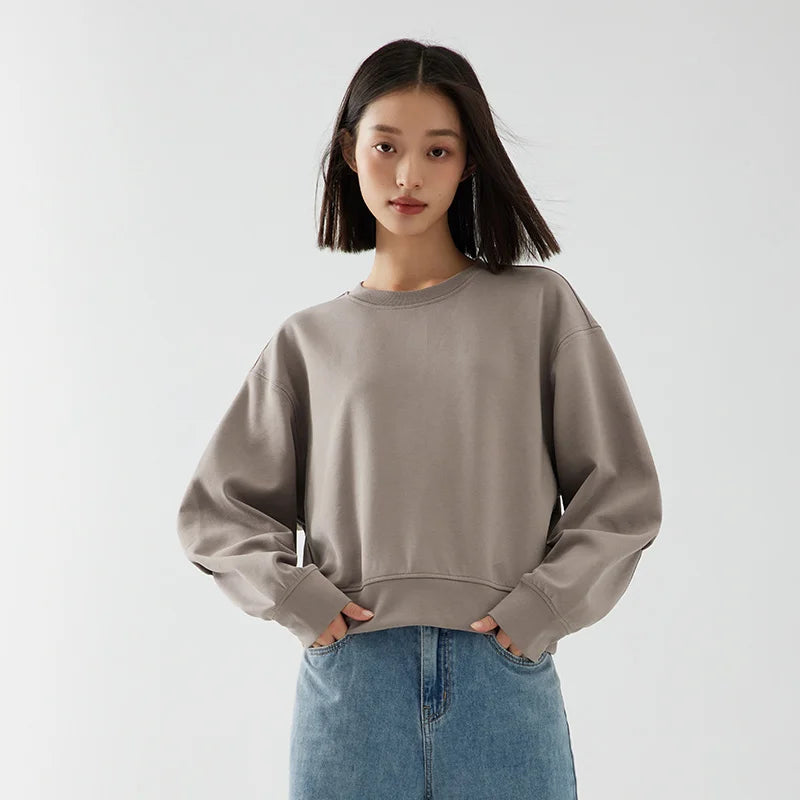 Semir Sweatshirt Women Loose Relaxed Dropped Shoulder Casual Style Letter Base Shirt  Elegant Versatile Hooded Pullover