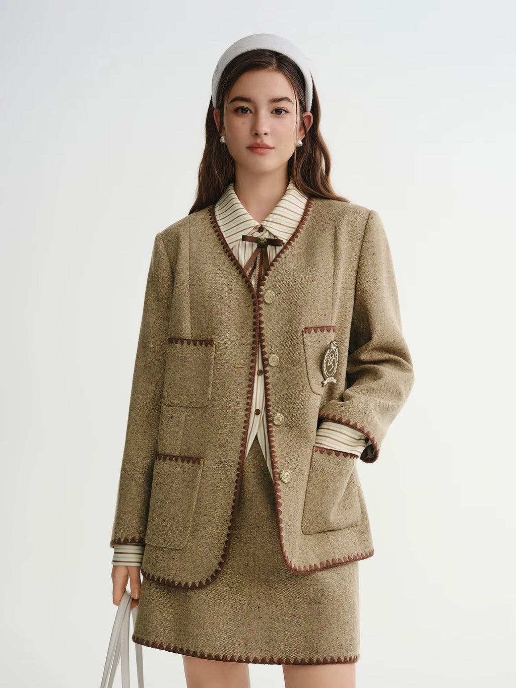 Maple Syrup Madeleine Women's Skirt Sets Colorful Plaid Winter Coat 2025 New Arrival Preppy Style Commuting Streetwear