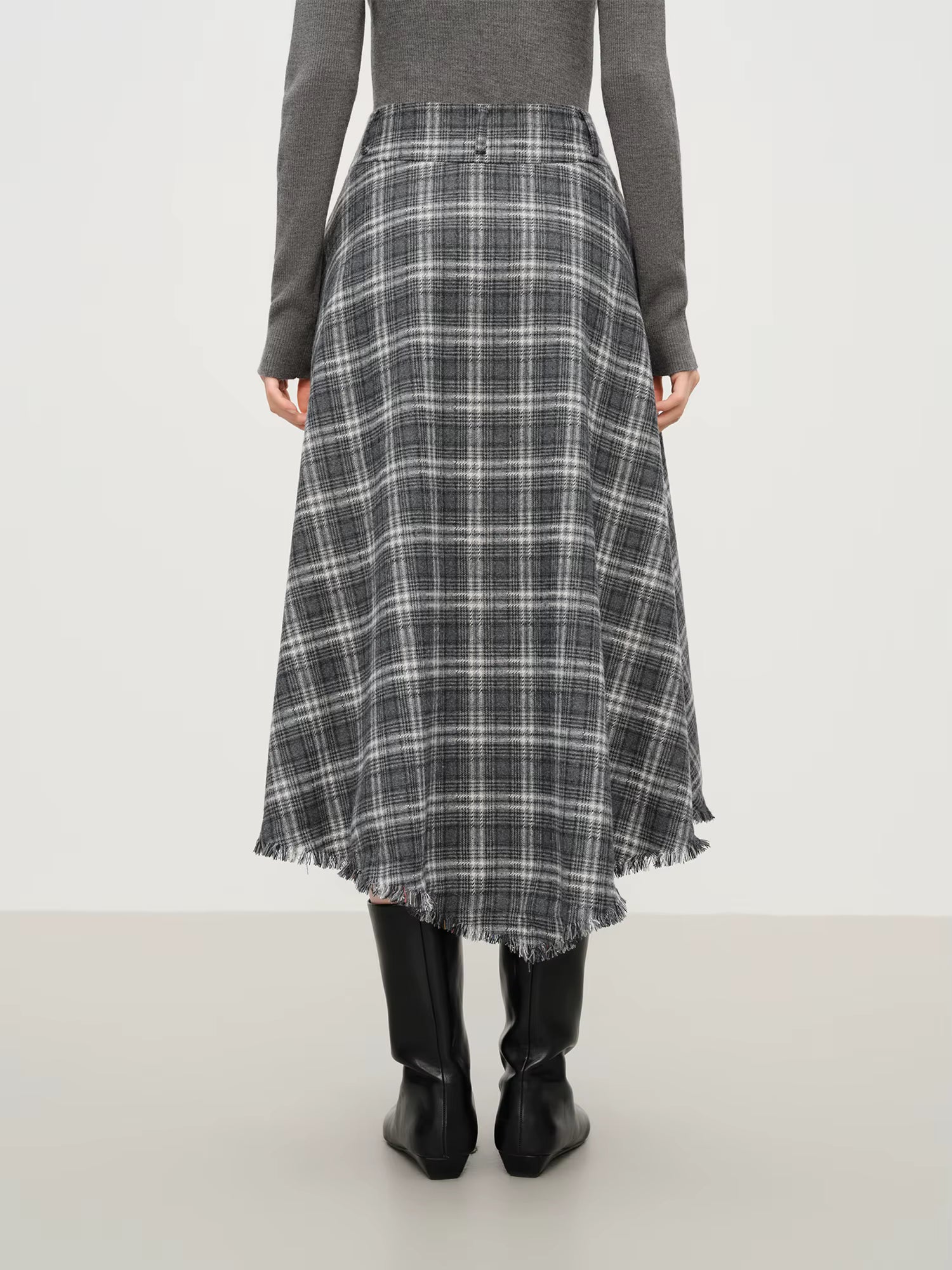 Elegant Women's Winter 2025 Retro Plaid Asymmetrical Hem A-line Skirt - Wide Waistband Slimming Design Elegance Skirts
