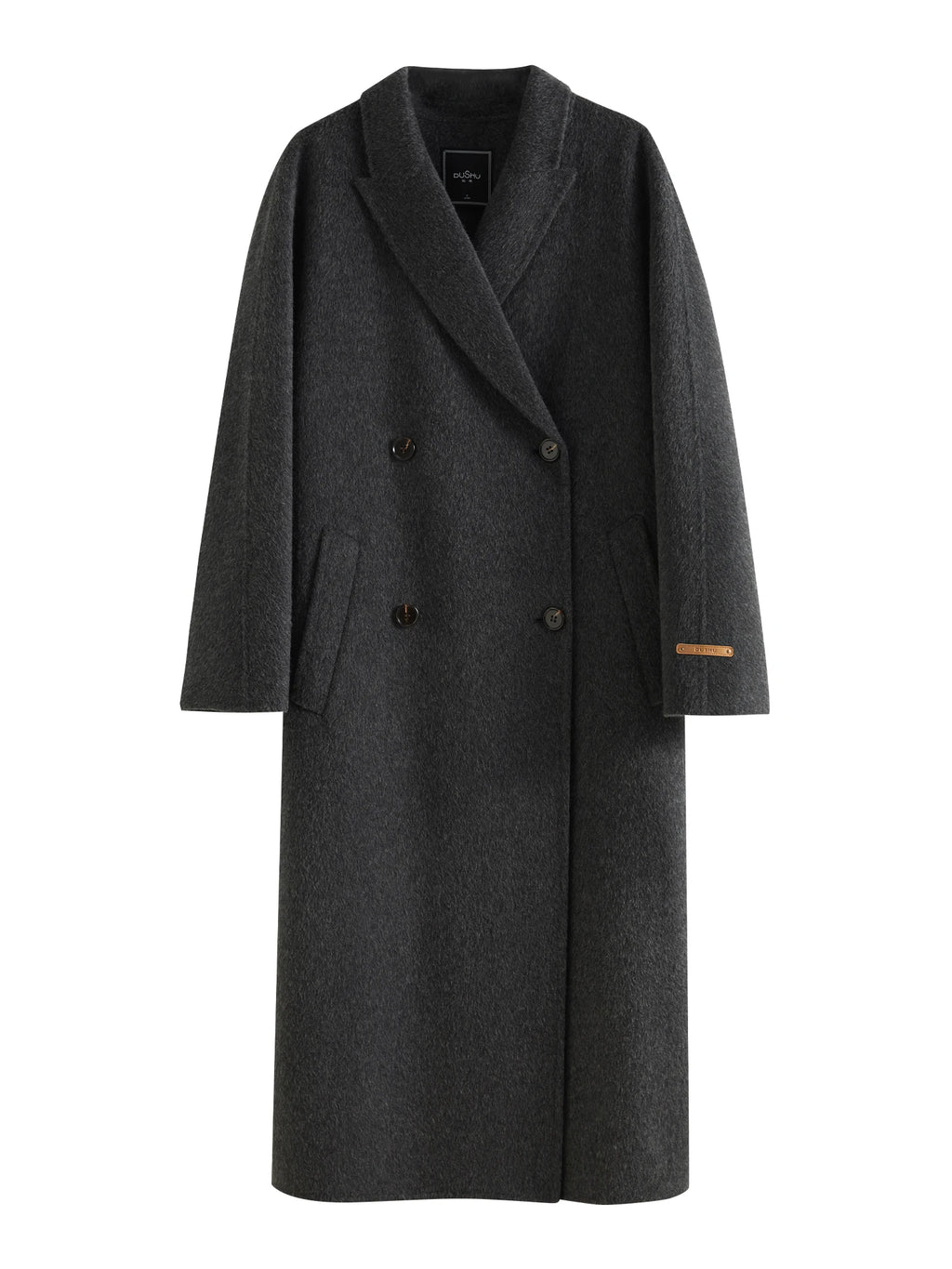 DUSHU 94.5% Sheep Wool Plus Size Grey Long Coat For Women 2024 Winter New Design Fashion Warm Long Woolen Coat Jacket 24DH84035