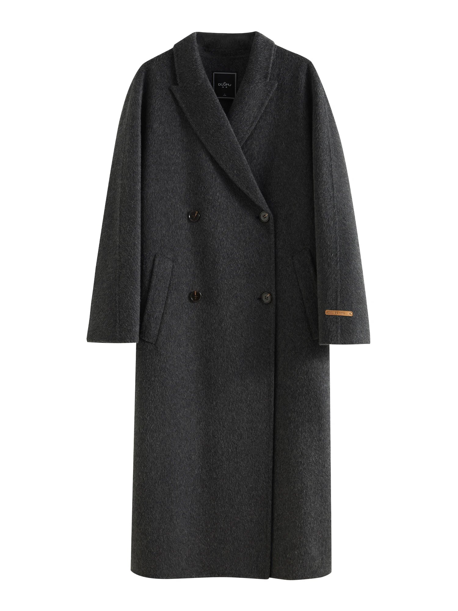 DUSHU 94.5% Sheep Wool Plus Size Grey Long Coat For Women 2024 Winter New Design Fashion Warm Long Woolen Coat Jacket 24DH84035