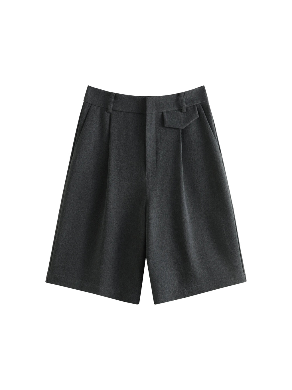 FSLE Women Winter Suit Shorts High Waist Pleated Design Loose Twill Shorts Grey Commuter Suit Cropped Pants 24FS14599