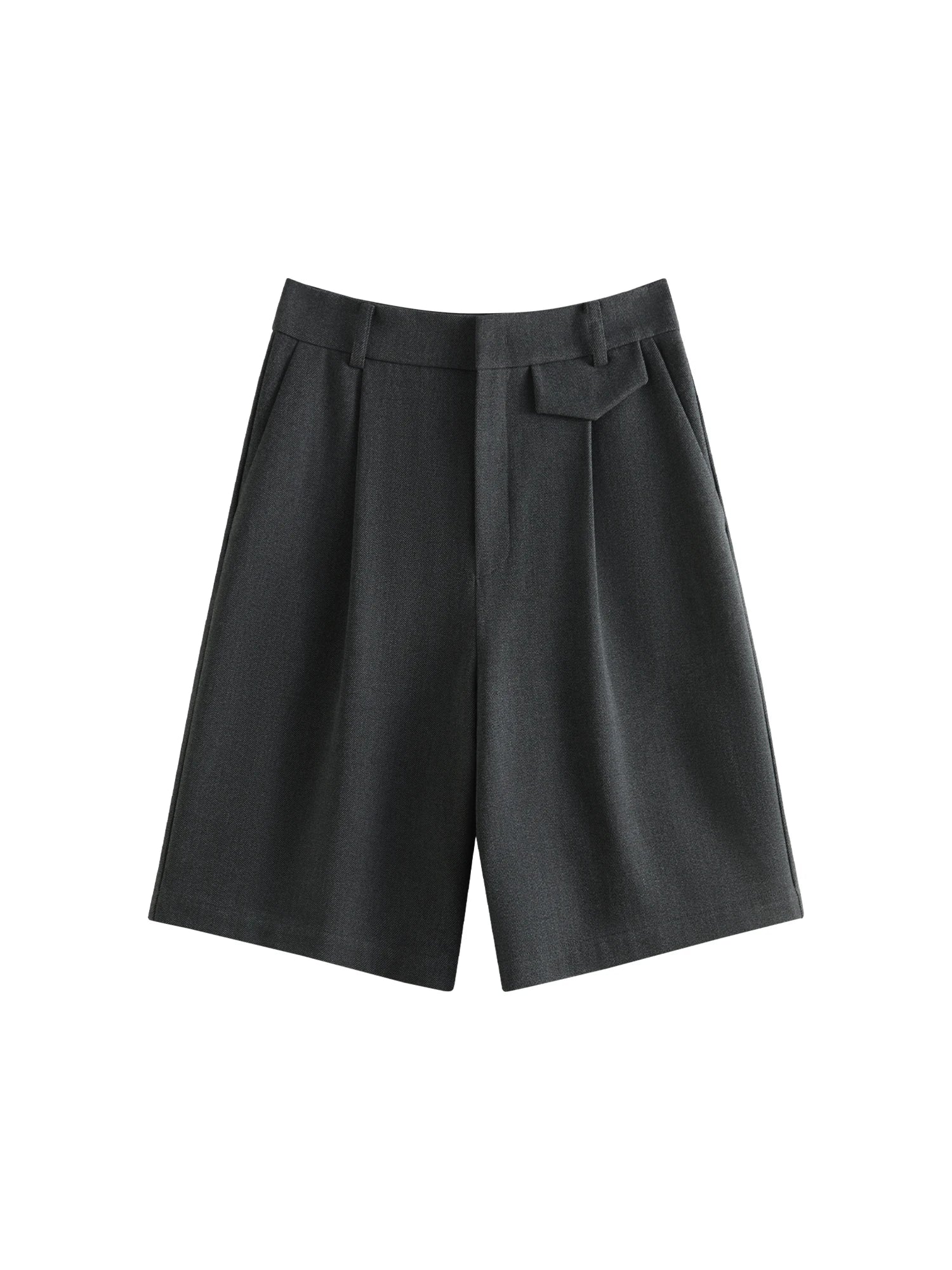 FSLE Women Winter Suit Shorts High Waist Pleated Design Loose Twill Shorts Grey Commuter Suit Cropped Pants 24FS14599