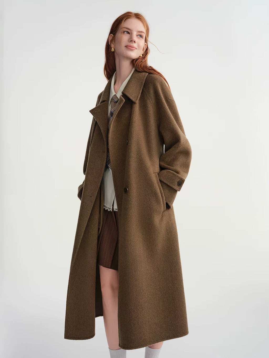 2025 Winter Women's Trench Style Double-Faced Wool Coat with Notch Lapel - Reversible Warm Overcoat for Casual Office Wear