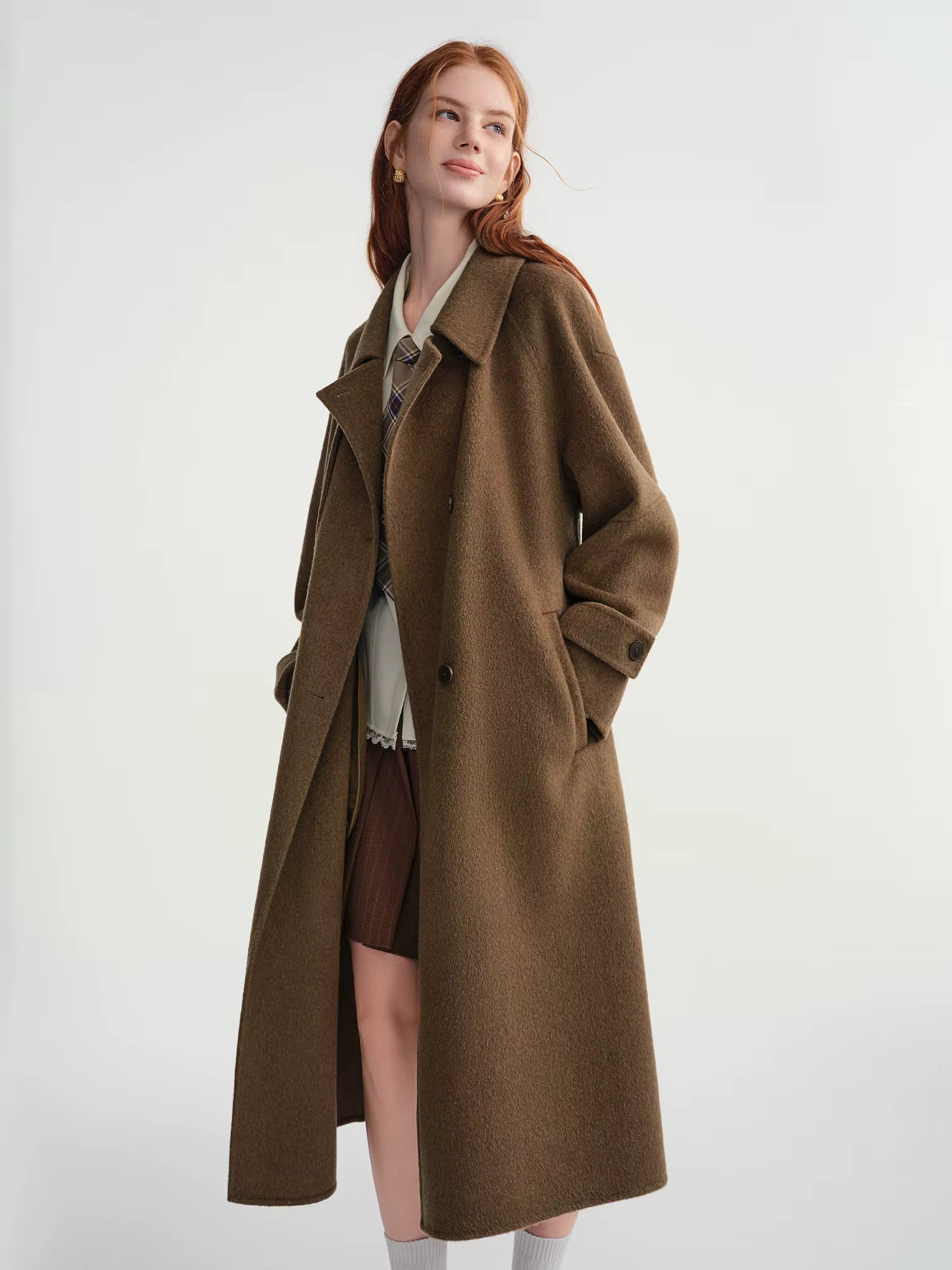 2025 Winter Women's Trench Style Double-Faced Wool Coat with Notch Lapel - Reversible Warm Overcoat for Casual Office Wear