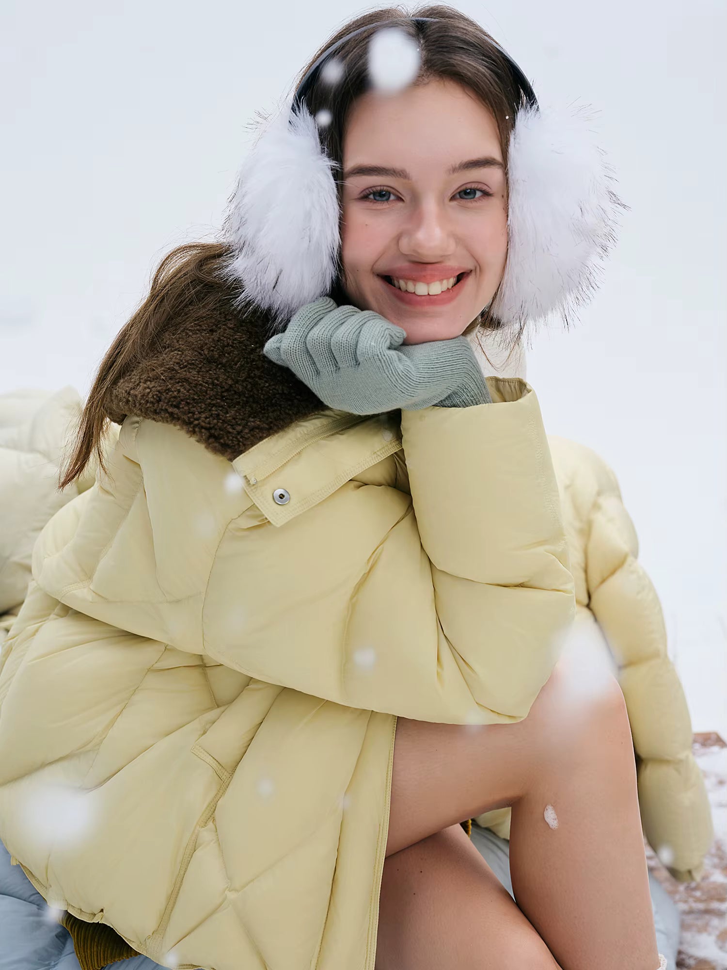 Furry Lapel Quilted White Duck Down Coats Women Casual Daily Retro Simple Loose Short Warm Coat Contrast Color Girlish BF