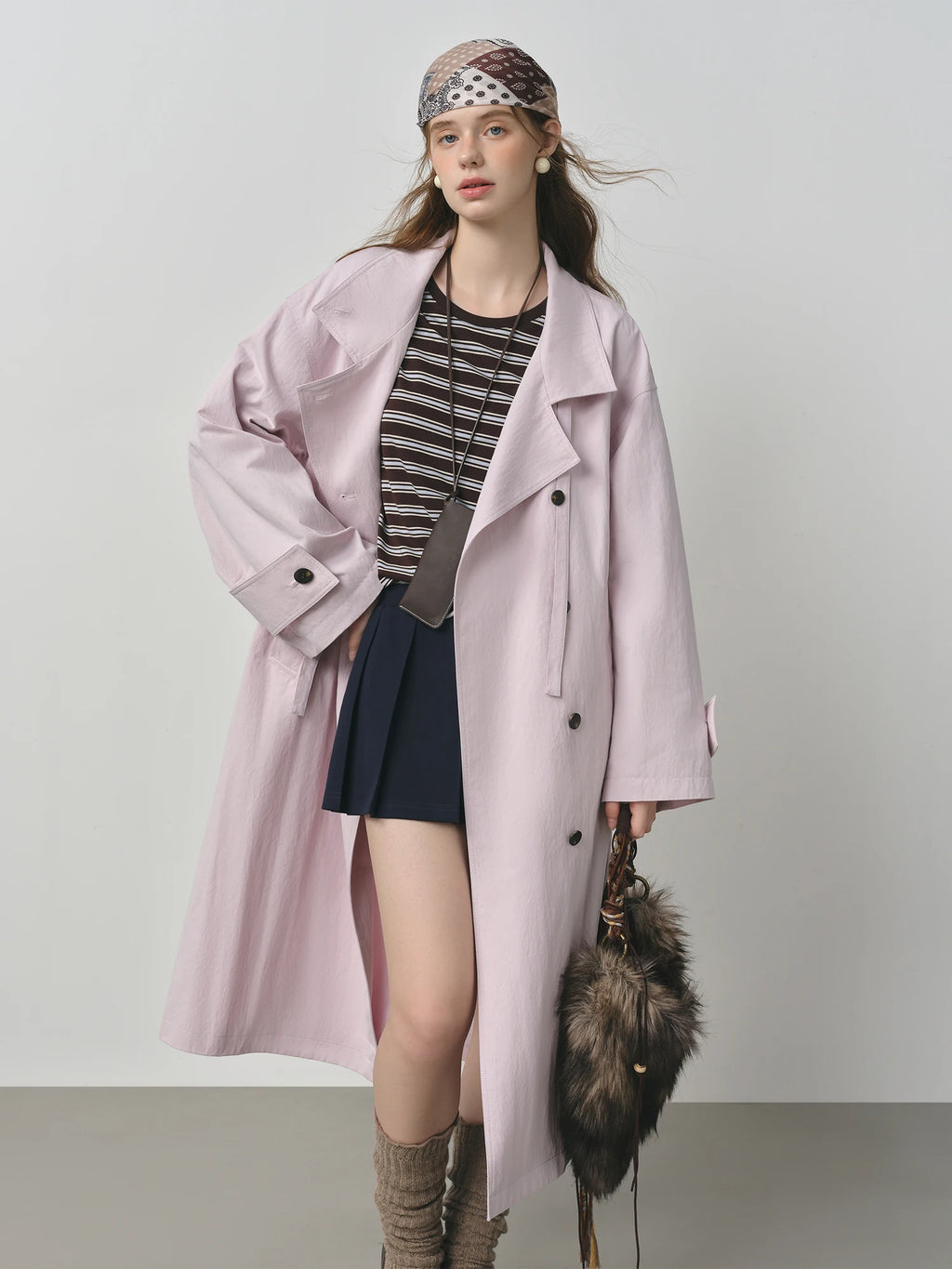 FSLE 2025 New Oversized Turndown Collar Casual Trench for Women 2025 Spring Autumn New Arrival Cotton Coat Long Jacket Khaki