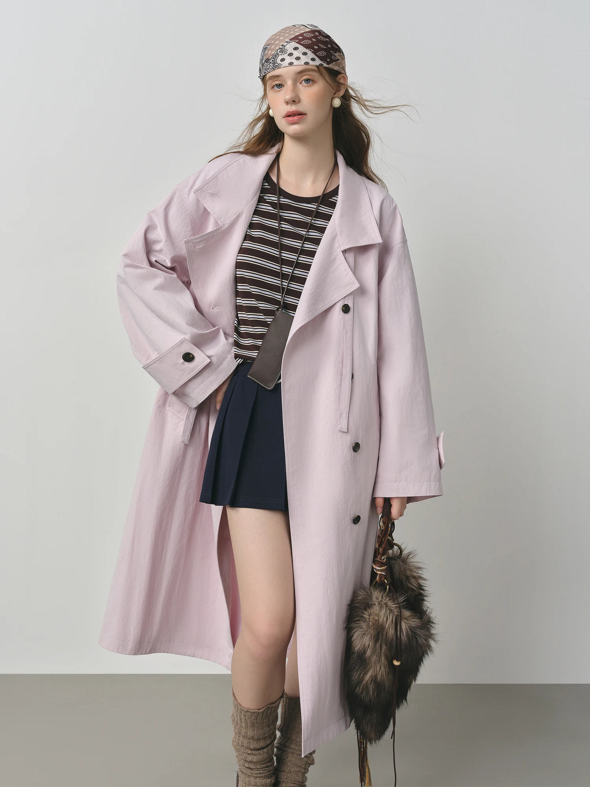 FSLE 2025 New Oversized Turndown Collar Casual Trench for Women 2025 Spring Autumn New Arrival Cotton Coat Long Jacket Khaki