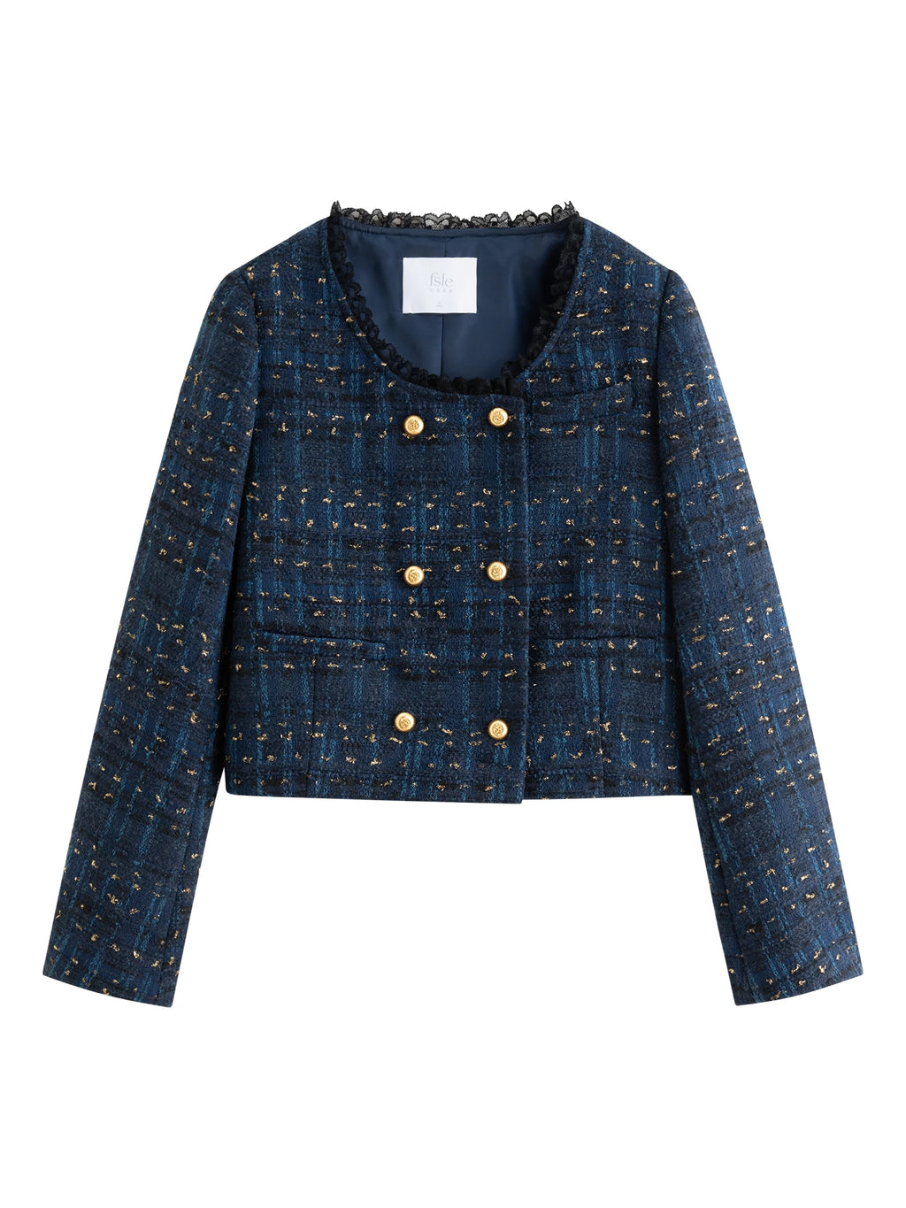 Cropped Jacket for Women 2025 Autumn New Exquisite Lace Stitching Long Sleeve Coats Top