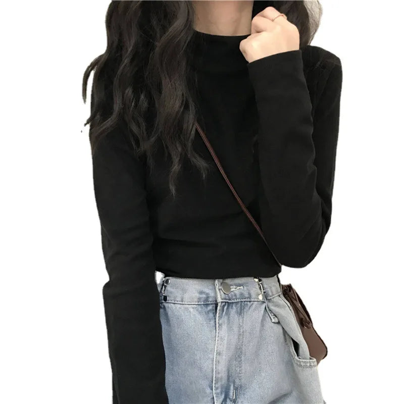 MRMT 2024 Brand New Women's Long-Sleeved T-Shirt Slimming Half Turtleneck Bottoming Shirt Simple Solid Color Inner Top