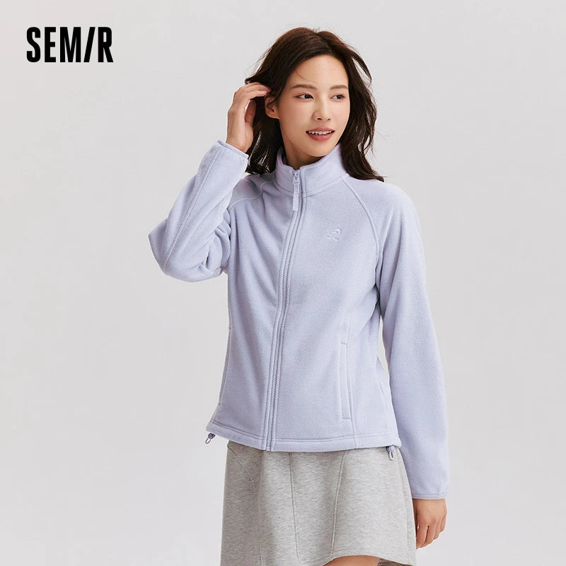 Semir Coat Women Anti-Static Polar Fleece Slim Embroidery Versatile 2024 New Winter Stand Collar Insert Shoulder Sleeve Jacket