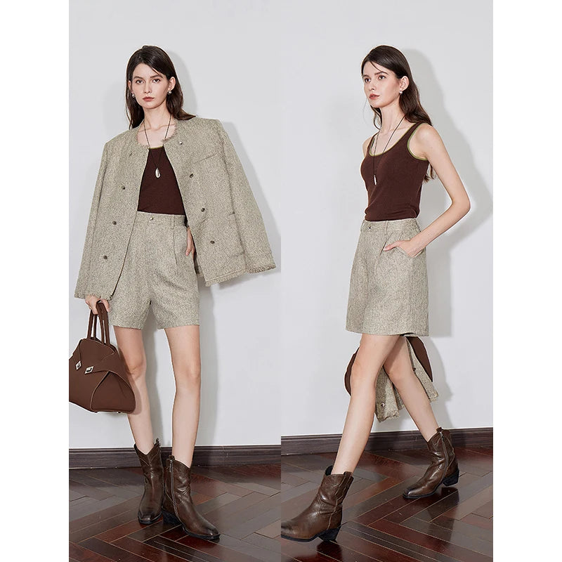 TOYOUTH Women Two Piece Set 2024 Autumn New Tassel Jacket Coat With Shorts Office Lady Working Wear Outfit Sets