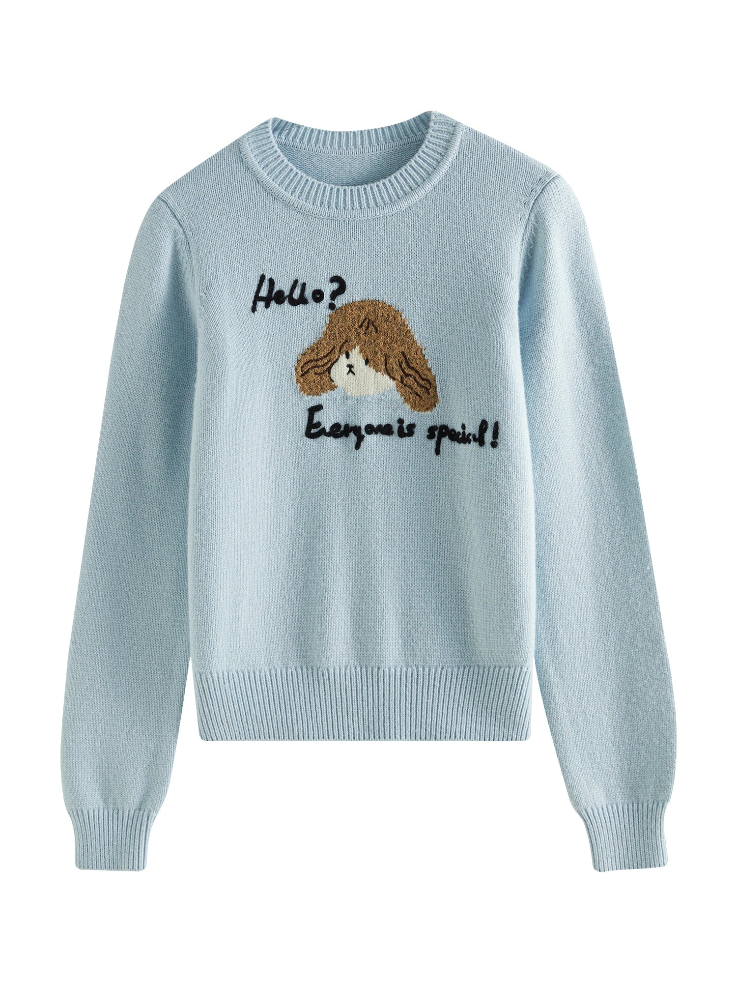 FSLE 29.1% Wool Round Neck Cartoon Puppy Letters Pullover Knit Sweater For Women 2024 Fall Winter New Design Pullover 24FS14245