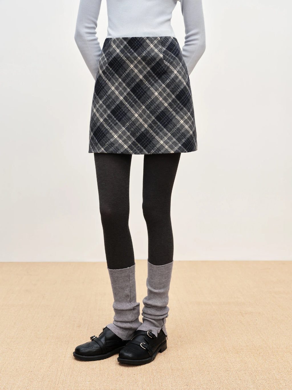 FSLE High Waist Retro Plaid Woolen Skirt Short Skirt Women 2025 Autumn and Winter New Mini A-line Skirt
