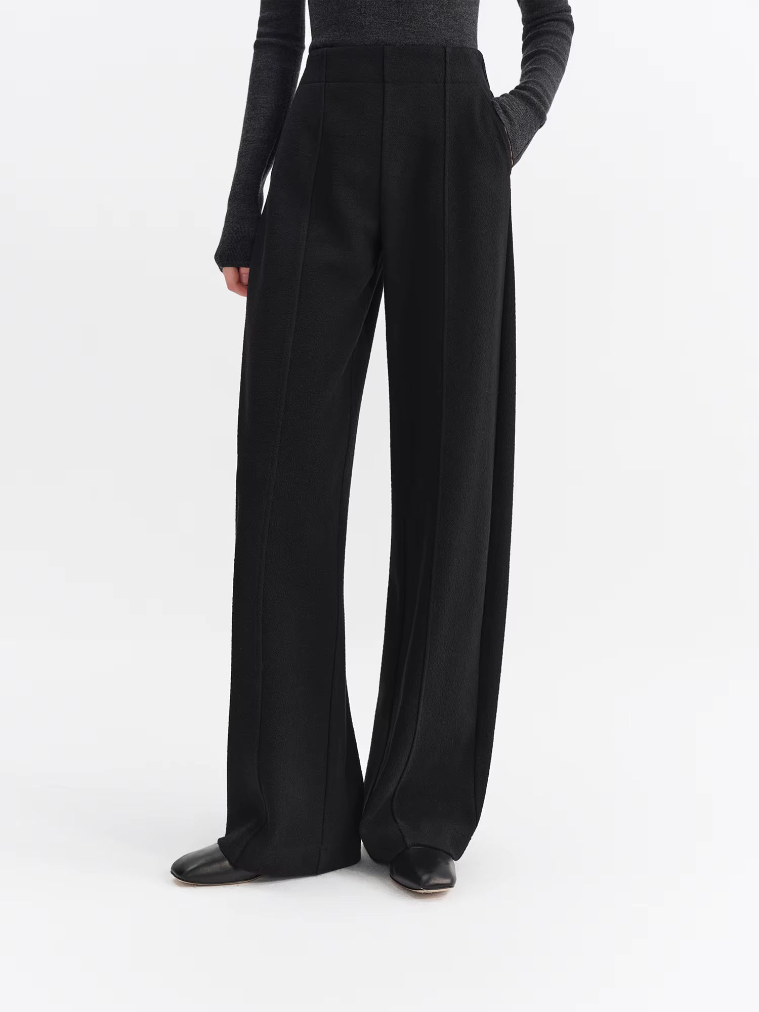 2025 Winter Women's High Waist Wide Leg Pants with Acetate Wool Feel Fabric - Flowy Straight Cut Trousers for Casual