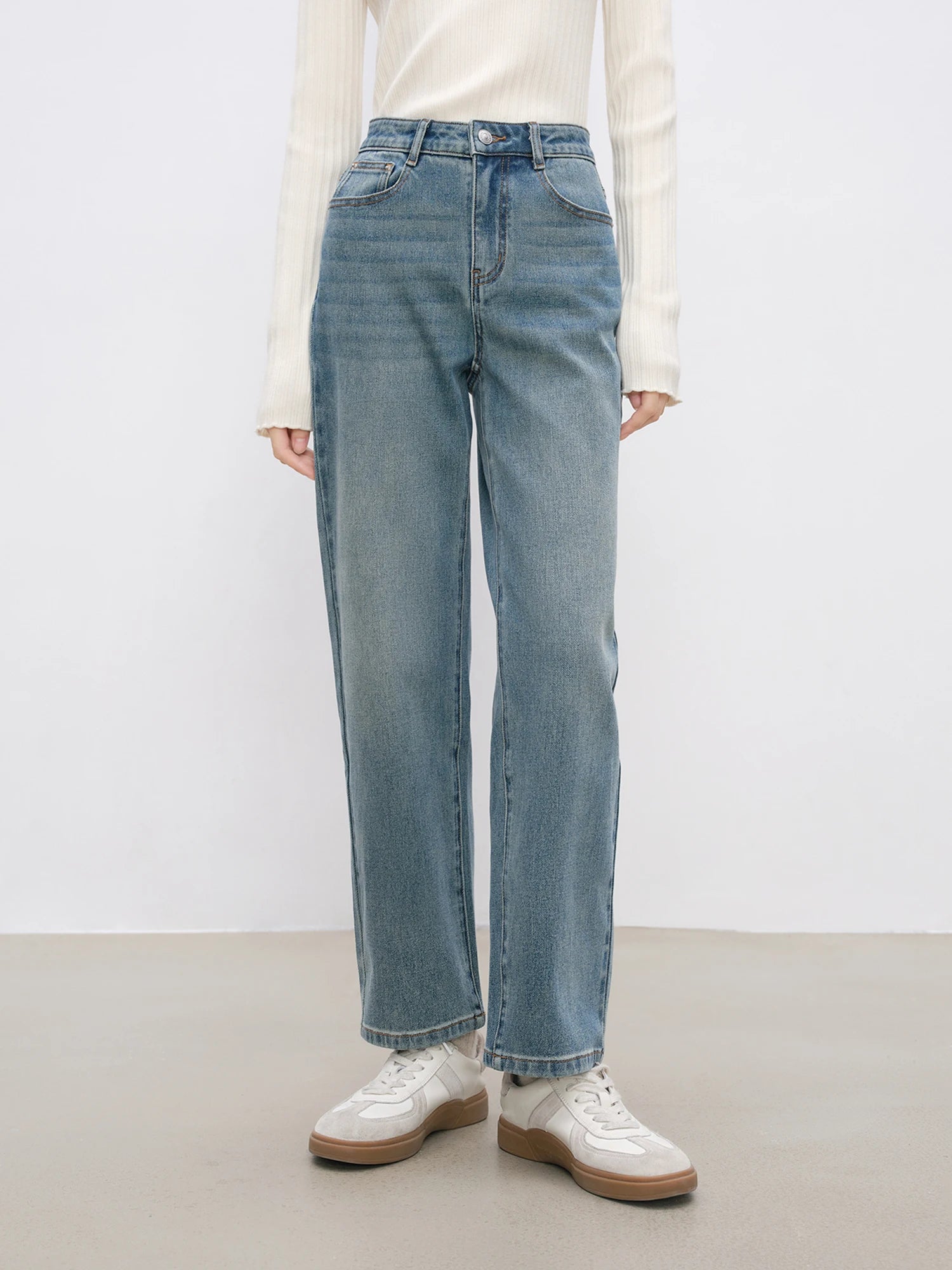 ZIQIAO Petite Size Light Colored Tapered Jeans for Women 2024 New Casual High Waisted Pants That Cover The Hips Jeans