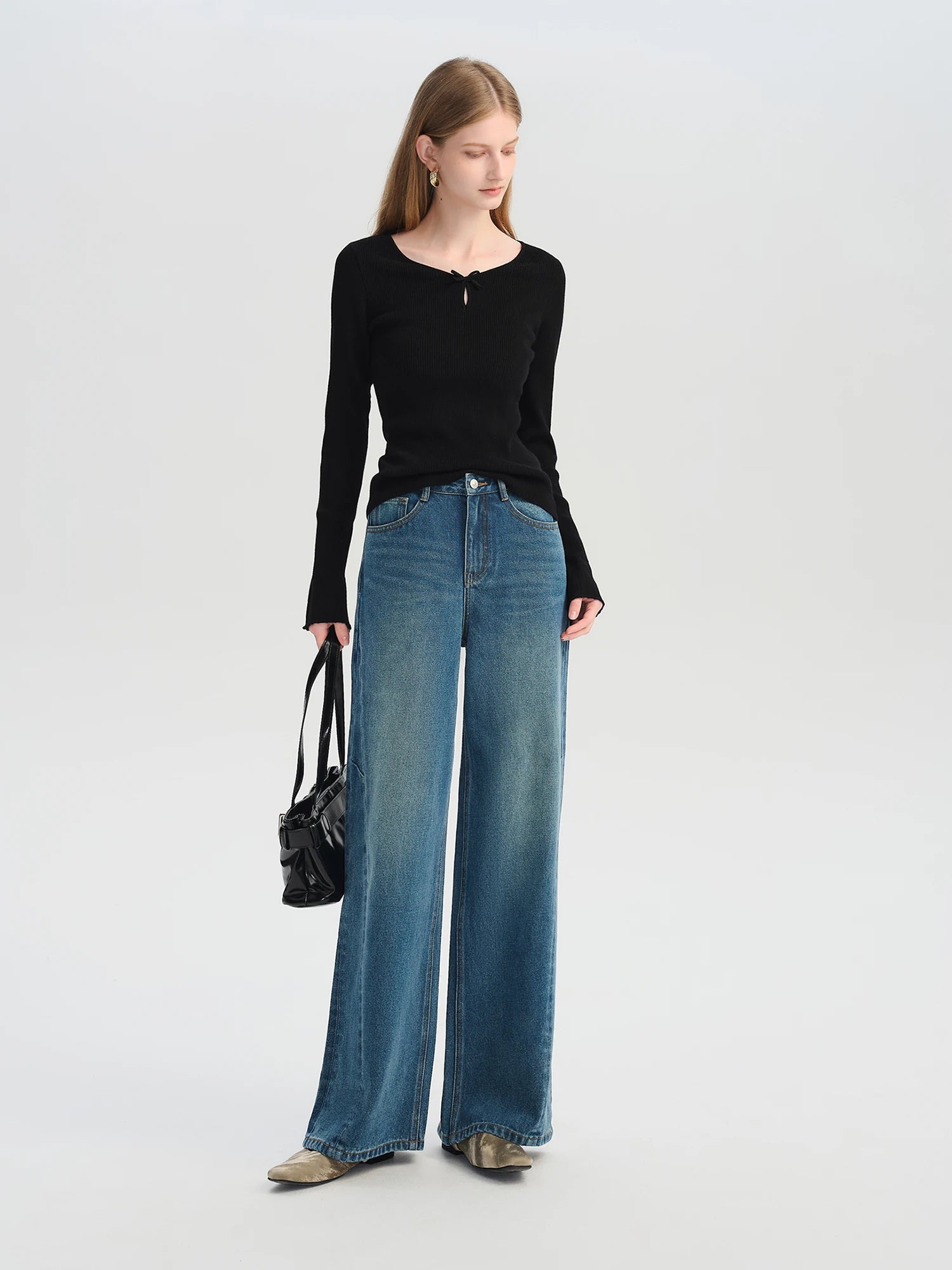 ZIQIAO Retro Emerald Green Wide Leg Jeans Women 2025 New Style Floor-Mopping Pants Straight Leg Drape Pants