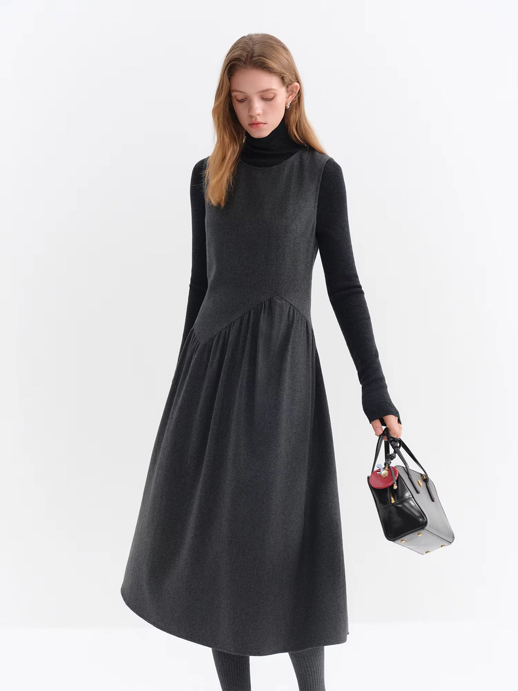 Gray Wool Sleeveless Dress Women's Winter 2025 New A-line Skirt Vest Long Dresses Unisex Ins French Style Elegant